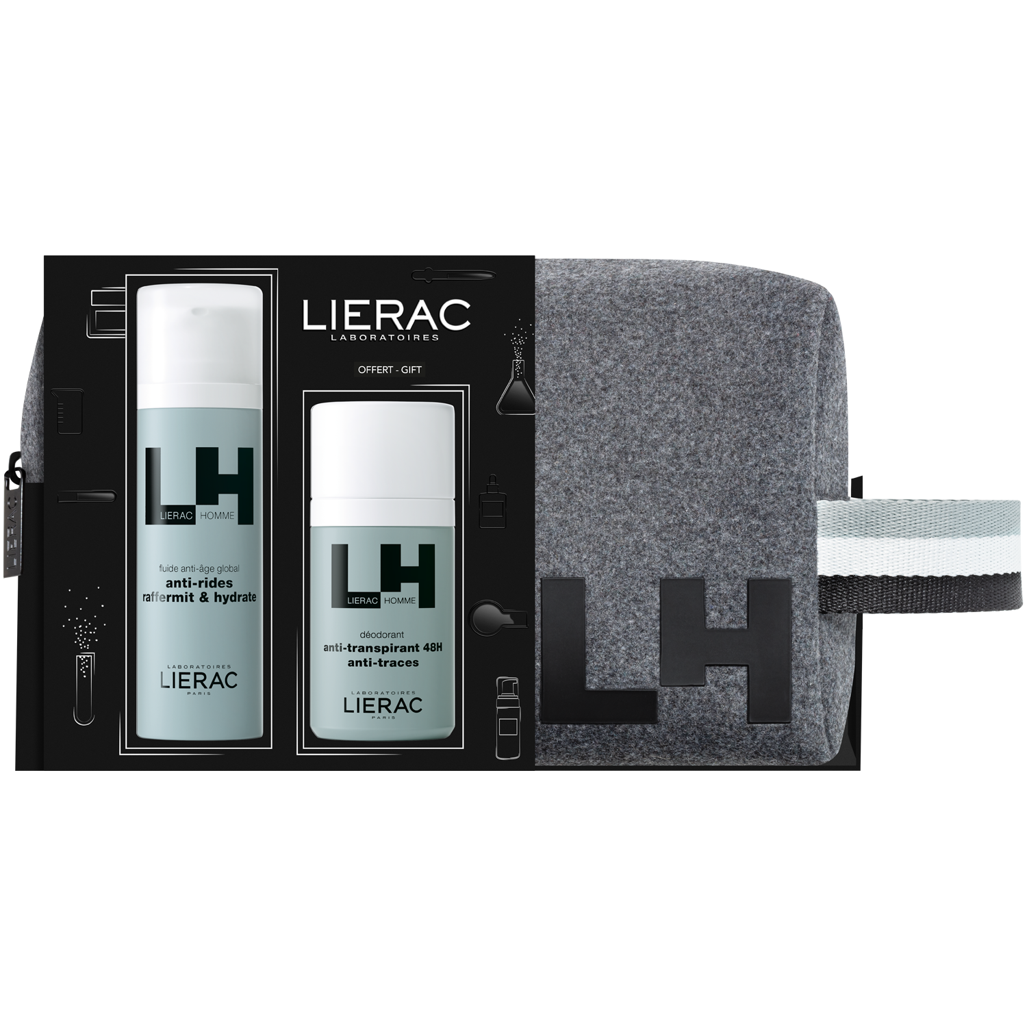 Lierac Homme zestaw: emulsja do twarzy, 50 ml + dezodorant, 50 ml + kosmetyczka, 1 szt.