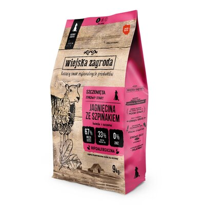 Karma dla psa WIEJSKA ZAGRODA Junior Jagnięcina ze szpinakiem S 9 kg