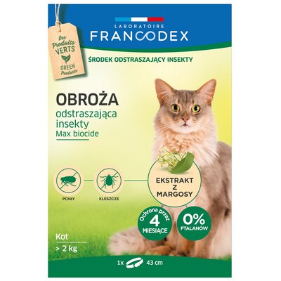 Obroża FRANCODEX Max biocide odstraszająca insekty L (43 cm) Szary