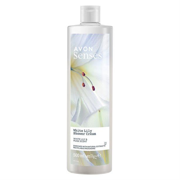 Avon Senses White Lily kremowy żel pod prysznic biała lilia, 500 ml