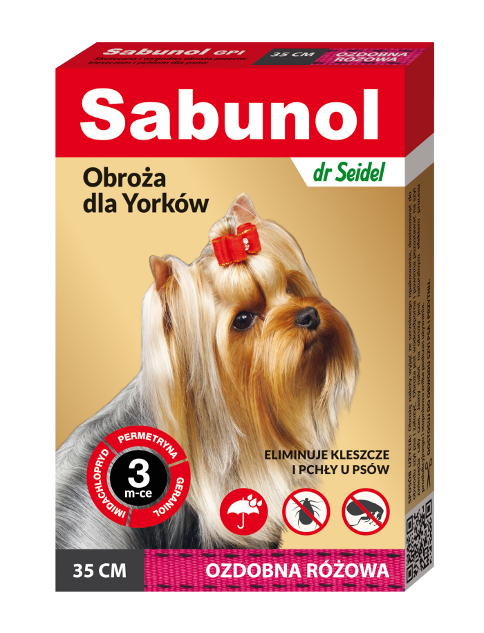 dr Seidel Sabunol obroża ozdobna dla Yorków przeciw pchłom i kleszczom różowa, 35 cm, 1 szt.