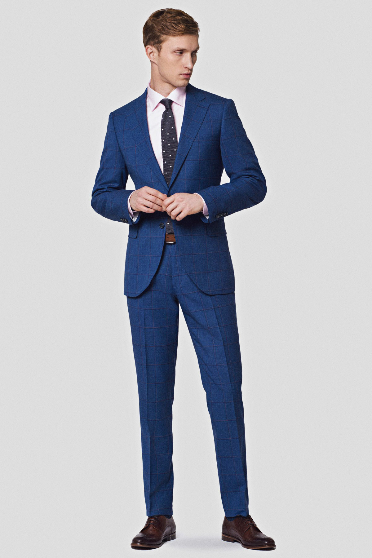 Lancerto Garnitur Navy Wełniany w Ceglastą Kratę Oslo
