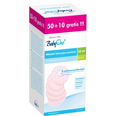 Wkładki laktacyjne BABYONO Premium (50 sztuk) + 10 gratis
