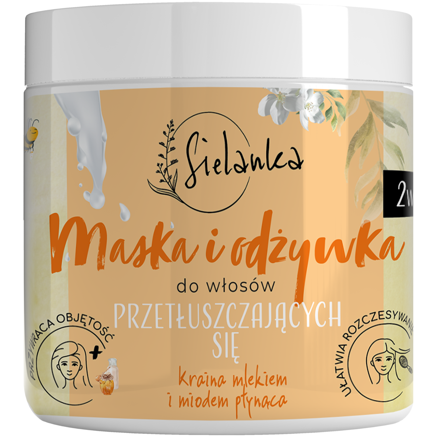 Sielanka Kraina mlekiem i miodem płynąca maska i odżywka 2w1 do włosów przetłuszczających się, 250 ml