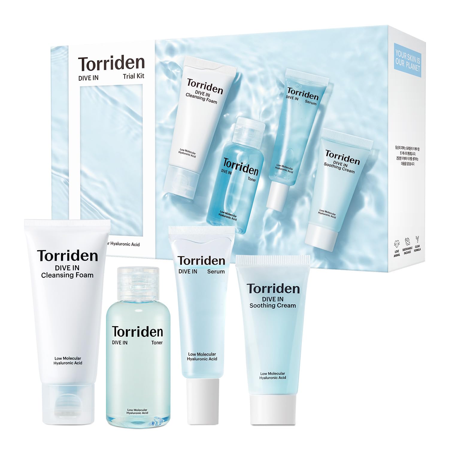 Torriden zestaw podróżny: tonik, 50 ml + pianka oczyszczająca, 30 ml + serum, 20 ml + krem, 20 ml