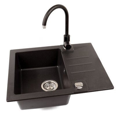 Zlewozmywak jednokomorowy z ociekaczem ALVEUS Rock 301213091 Czarny 47.5x59.5 + bateria Tonia