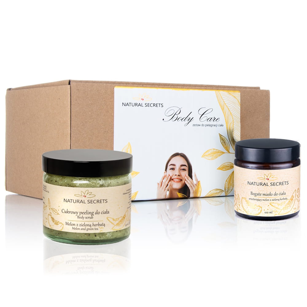 Natural Secrets Body Care zestaw Melon z zieloną herbatą: peeling cukrowy do ciała, 250 ml + masło do ciała, 100 ml