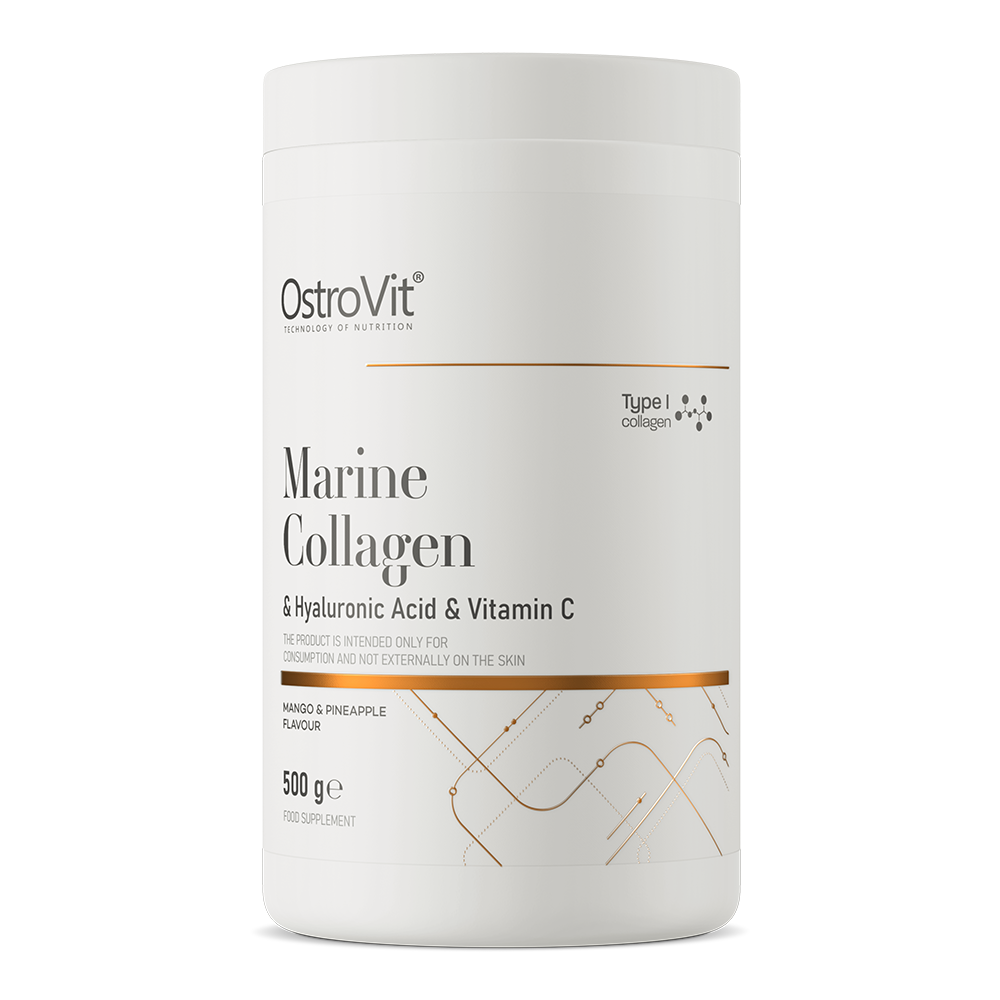 OstroVit Kolagen Morski + Kwas Hialuronowy + Wit. C suplement diety o smaku mango z ananasem, 500 g