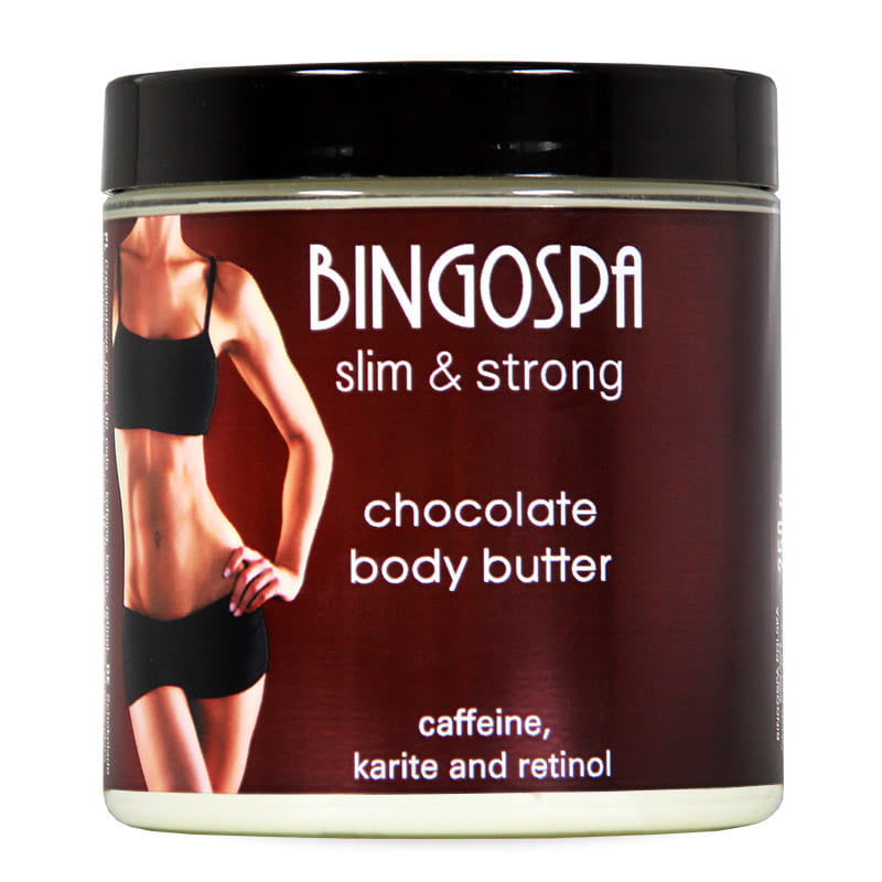 Bingospa Slim&Strong czekoladowe masło do ciała z kofeiną, karite i retinolem, brązujące opalanie, 250 g