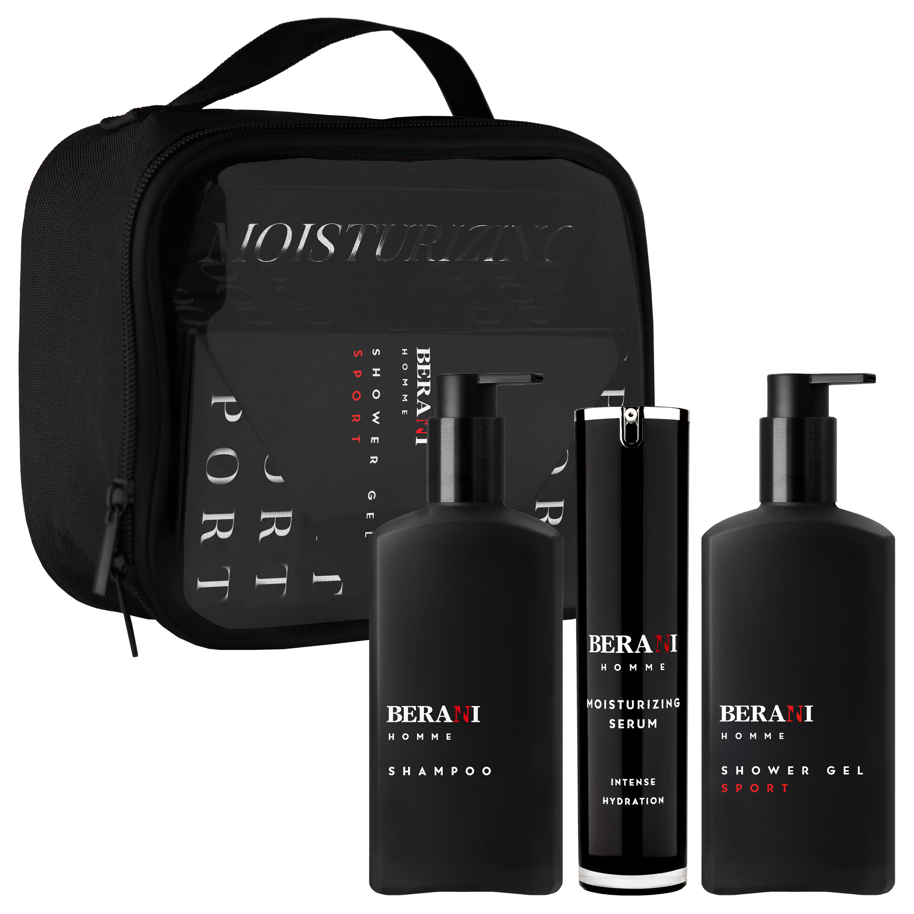 Berani Homme DAILY ACTIVE ESSENTIALS SET zestaw codziennej pielęgnacji dla aktywnych mężczyzn: szampon, 300 ml + żel pod prysznic, 300 ml + serum, ...