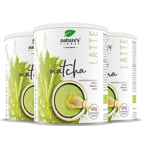Nature's Finest Bio Matcha Latte zestaw: suplement diety, 3x125 g