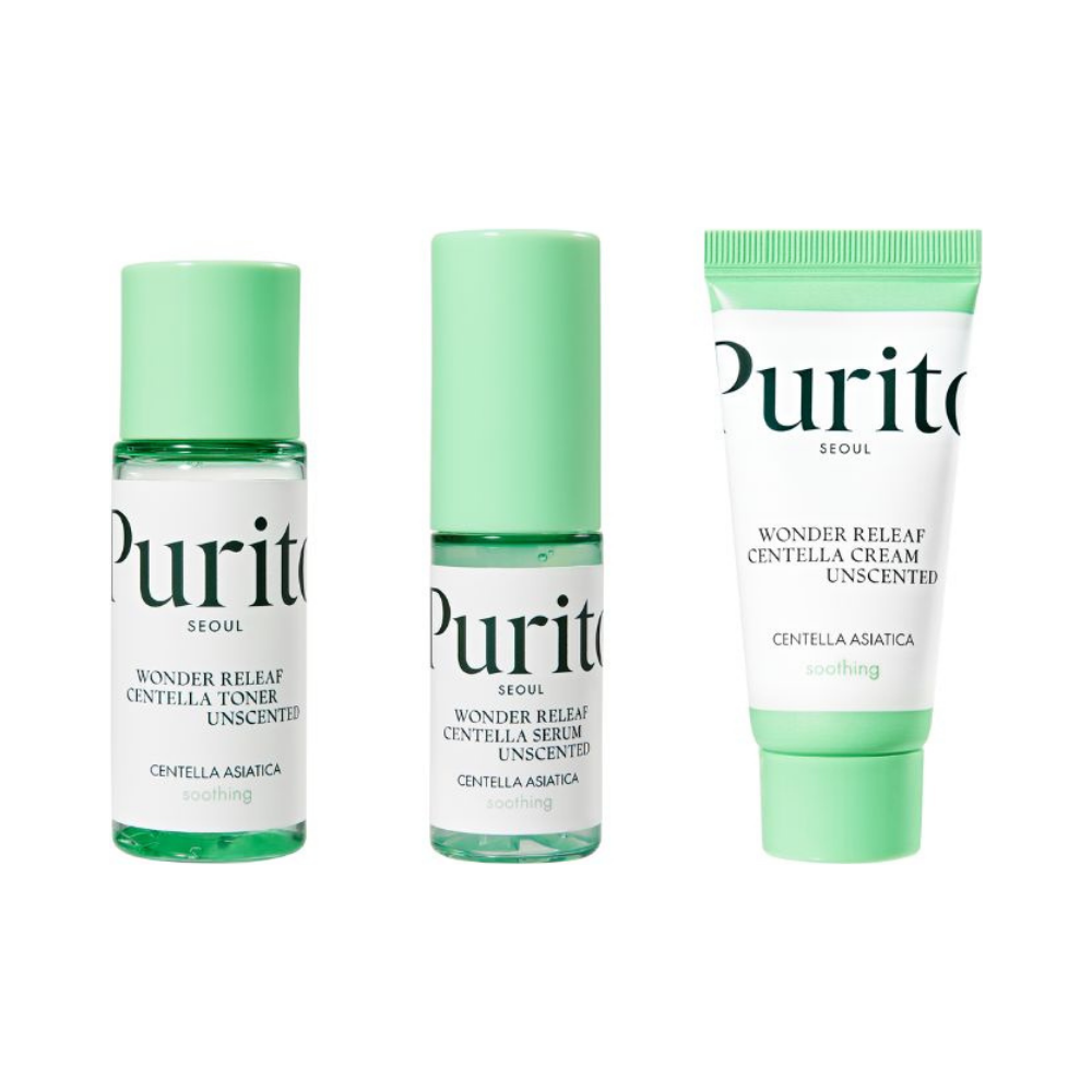 Purito Wonder Releaf Centella zestaw: toner, 30 ml + serum, 15 ml + krem, 15 ml