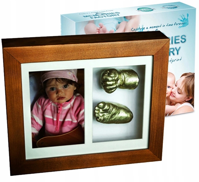 RAMKA ZŁOTY ODCISK ODLEW 3D RĄCZKI STÓPKI BOBASA