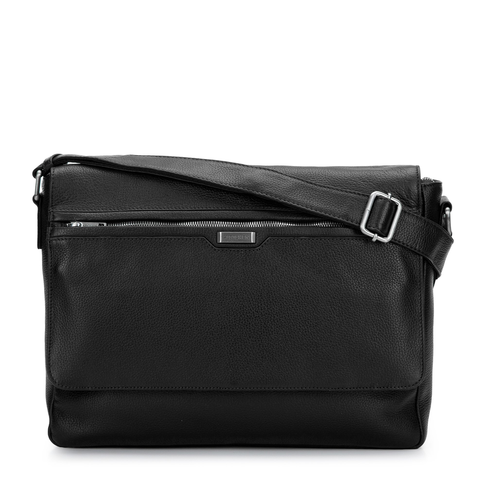 Męska torba na laptopa 11”/12” skórzana z kieszenią w klapie czarna