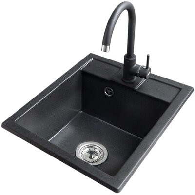 Zlewozmywak jednokomorowy ICEBERG Uno ZZB14103BM Czarny 50x40 + Bateria