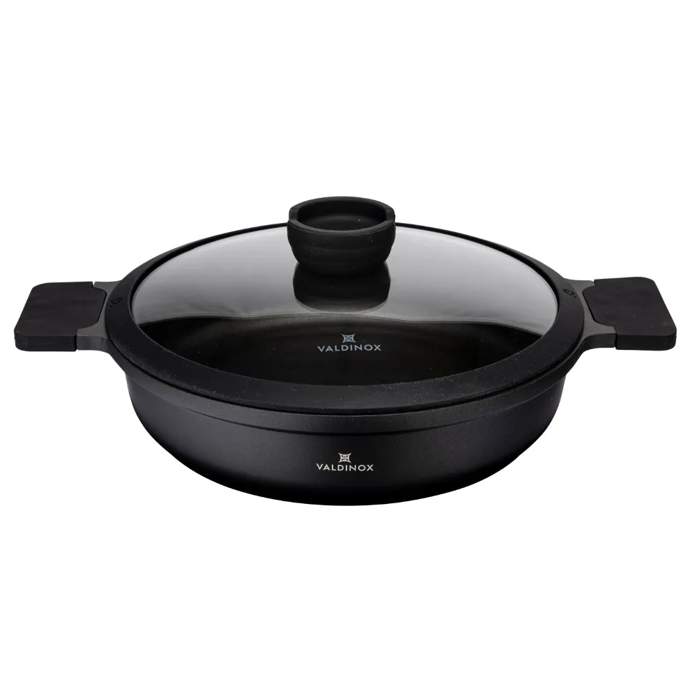 Patelnia głęboka na indukcję aluminiowa nieprzywierająca z pokrywką Valdinox Expert 24 cm