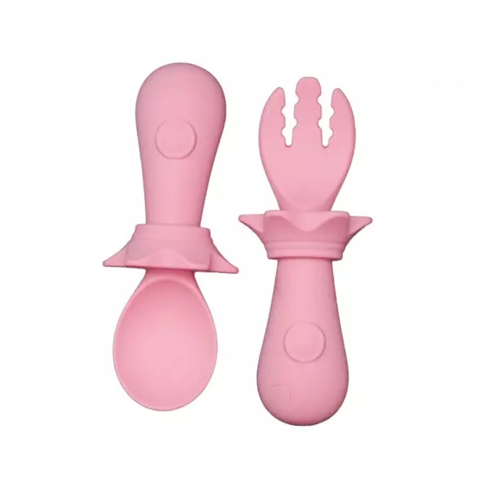 MyRoys zestaw: silikonowa łyżeczka, 1 szt. + widelczyk Różowy, 1 szt.