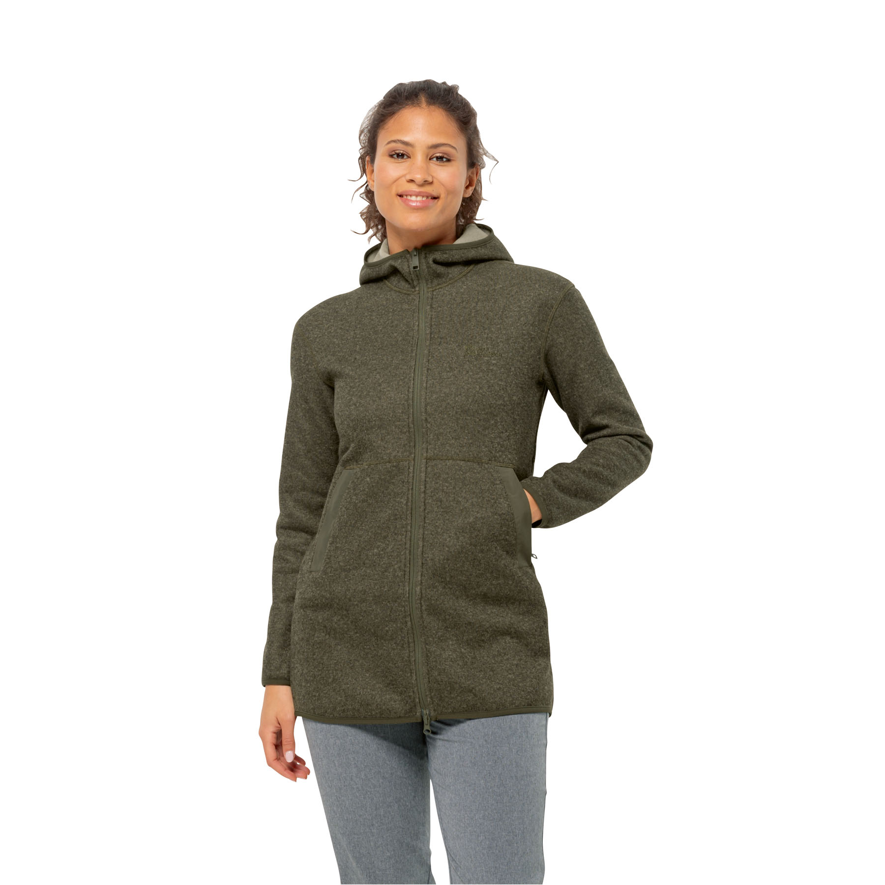 Damski płaszcz polarowy Jack Wolfskin TANNENSPUR COAT W island moss - S