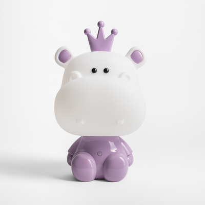 Lampka nocna LED dziecięca fioletowa HIPOPOTAM