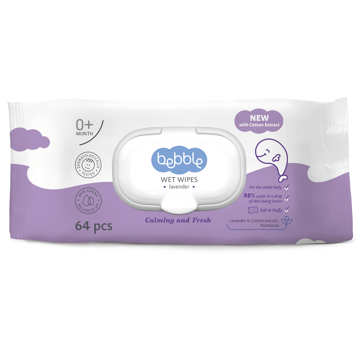 Bebble chusteczki wodne lawenda, 64 szt./1 opak.