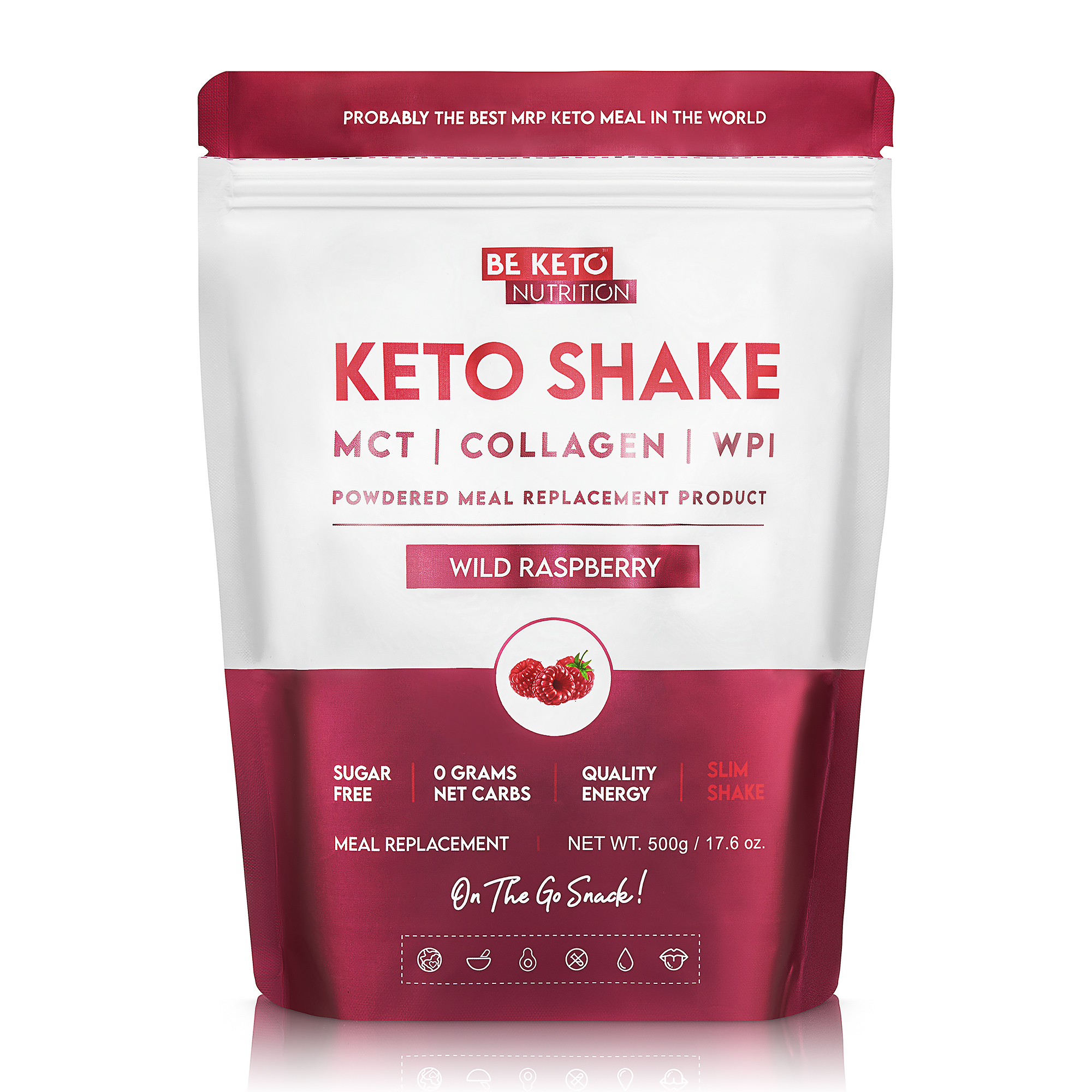 Be Keto keto shake białkowy z olejem MCT i kolagenem o smaku dzikiej maliny, 500 g