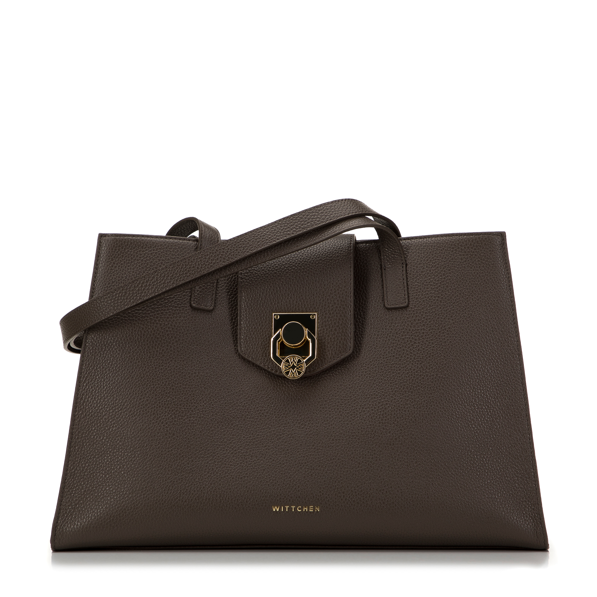 Torebka shopperka skórzana z ozdobną klamrą taupe