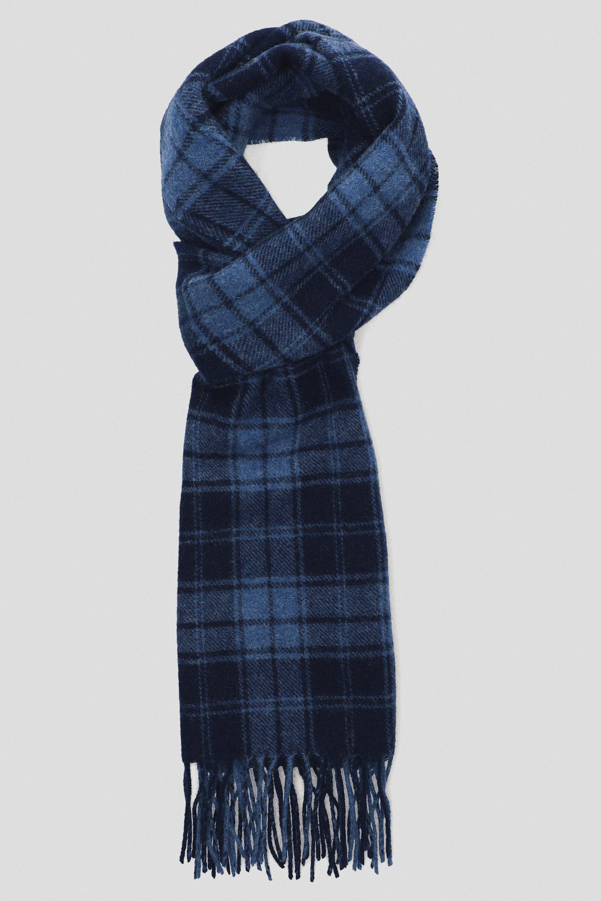 Lancerto Szal Wełniany Granatowy w Kratę