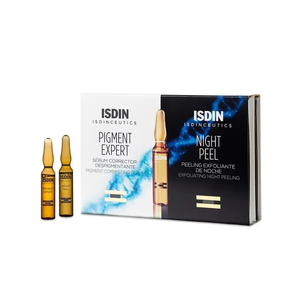 Isdin Isdinceutics zestaw: serum do twarzy w ampułkach, 10x2 ml + peeling złuszczający na noc w ampułkach, 10x2 ml