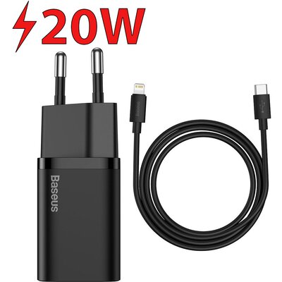 Ładowarka sieciowa BASEUS Super Si Quick Charger 1C 20W + kabel USB-C - Lightning 1 m Czarny
