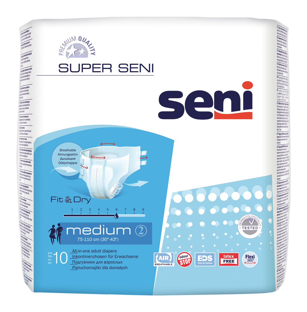 Seni Super, pieluchomajtki zapinane na rzepy, medium 75-110 cm, 10 sztuk