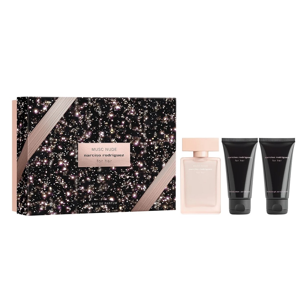 Narciso Rodriguez For Her Musc Nude zestaw: woda perfumowana damska, 50 ml + balsam do ciała, 50 ml + żel pod prysznic, 50 ml