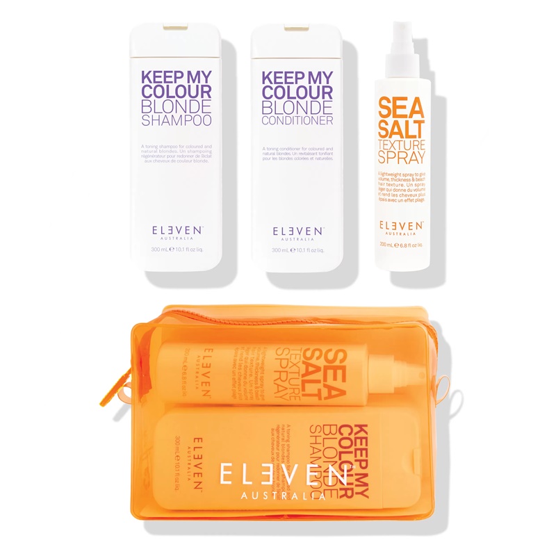 Eleven Australia Blonde Trio Neon Holiday 2023 zestaw do pielęgnacji włosów blond: szampon, 300 ml + odżywka, 300 ml + spray, 200 ml