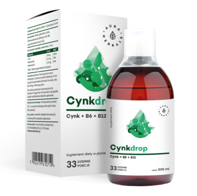 Aura Herbals, Cynkdrop, suplement diety, cynk, witamina B6, witamina B12, płyn, 500 ml