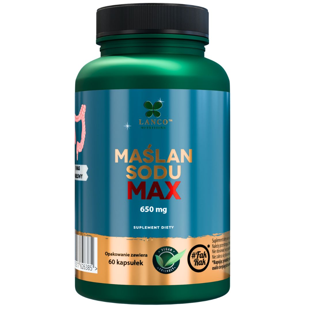 Lanco Nutritions Maślan Sodu MAX 1300mg suplement diety kwas masłowy na zdrowe jelita, 60 kaps./1 opak.