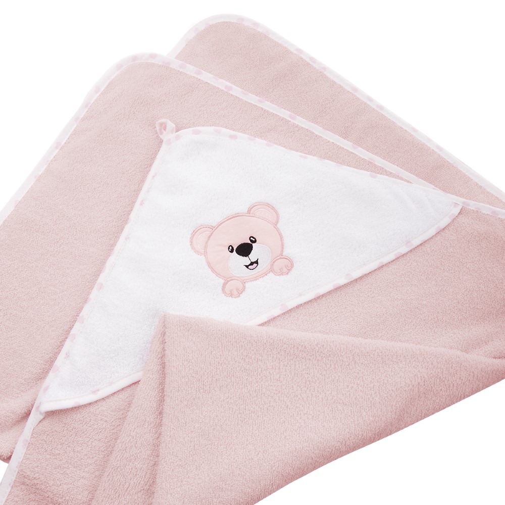 Bocioland okrycie kąpielowe miś 100x100 cm retro róż, 1 szt.