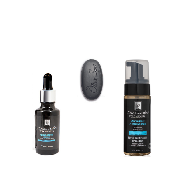 Santo Volcano Spa prezentowy zestaw do pielęgnacji twarzy: ujędrniający eliksir do twarzy, 30 ml + pianka do mycia twarzy, 150 ml + czarne mini myd...