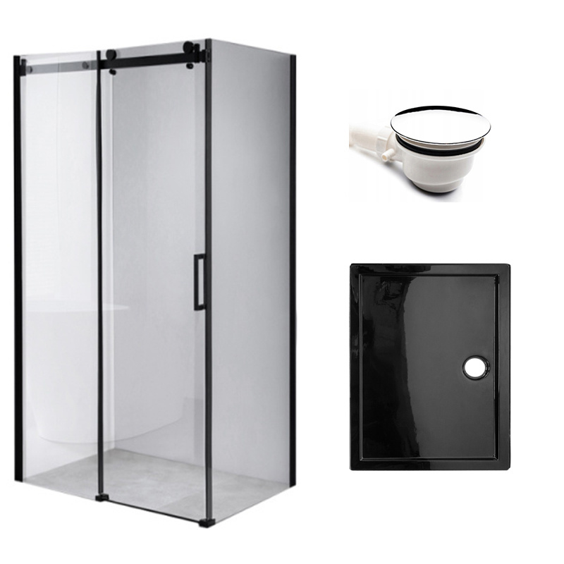 KABINA PRYSZNICOWA PROSTOKĄTNA Z BRODZIKIEM BS14A/ST04A CZARNA/CZARNY 100x90 CM