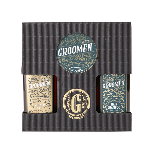 Groomen Earth zestaw do ciała i włosów: żel do mycia ciała, 300 ml + szampon do włosów, 300 ml + pomada do włosów, 120 g