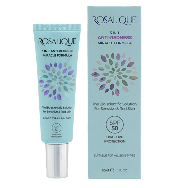 Rosalique 3in1 Anti-Redness wegański krem z filtrem maskujący zaczerwienienia skóry twarzy SPF50, 30 ml