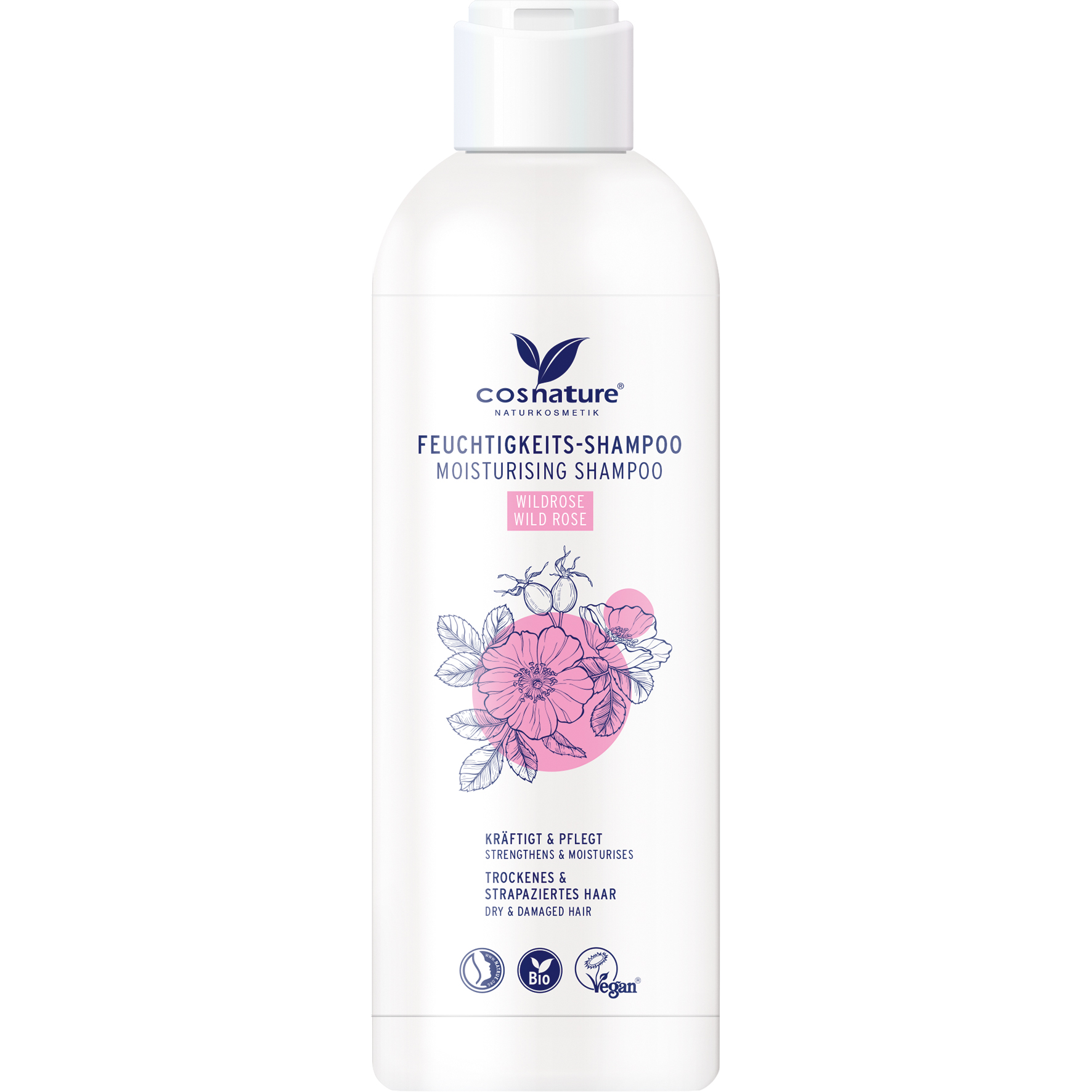 Cosnature naturalny nawilżający szampon do włosów z dziką różą, 250 ml