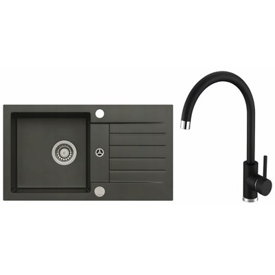 Zlewozmywak jednokomorowy z ociekaczem GENESIS Invis Amaro 130 9923391KAT Czarny 42x75 + bateria Kati