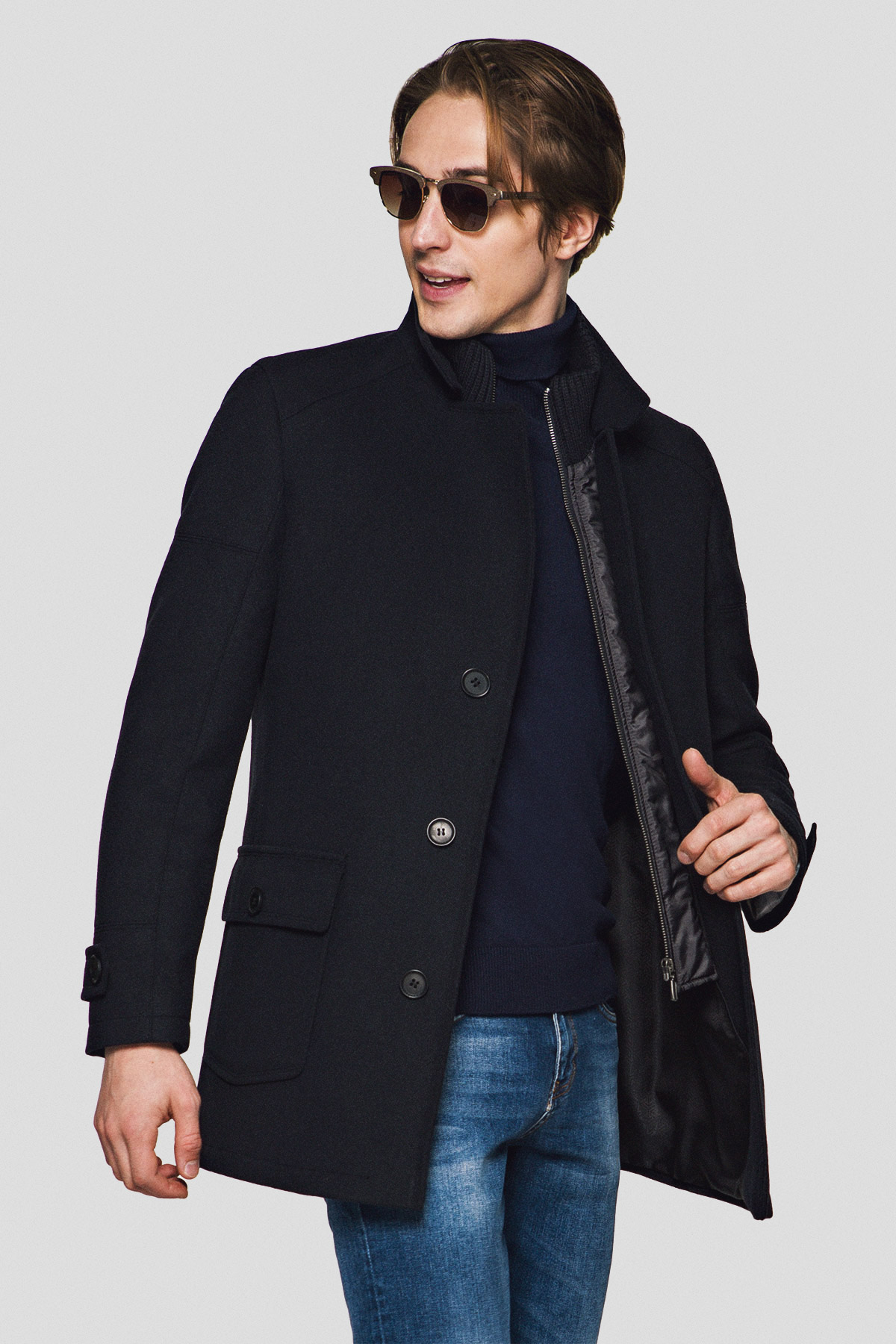 Lancerto Płaszcz Granatowy z Wełną Timor 2