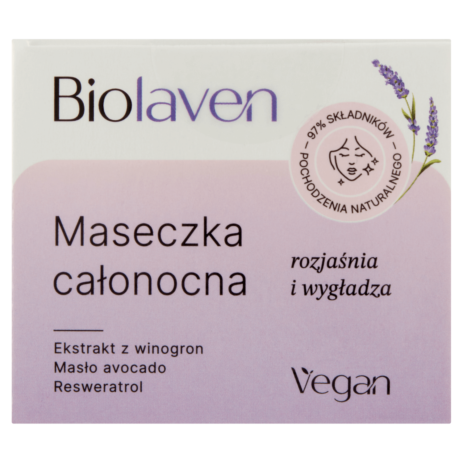 Biolaven organic Maseczka całonocna do twarzy Olej z pestek winogron & Resweratrol & Olejek lawendowy, 45 ml