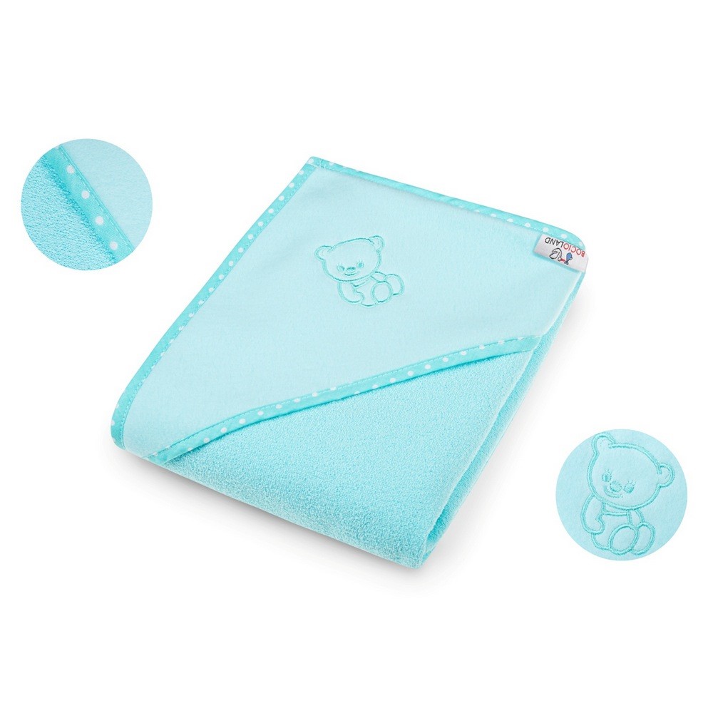 Bocioland okrycie kąpielowe z kapturkiem 80x80 cm aqua bawełniane, 1 szt.