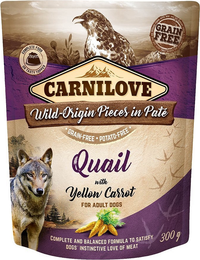 CARNILOVE Dog Paté Quail with Yellow Carrot 300g mokra karma dla psów Przepiórka z żółtą marchwią