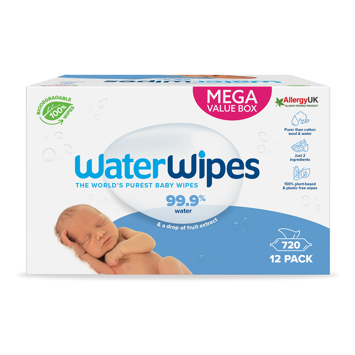 Waterwipes chusteczki nawilżane wodne dla dzieci i niemowląt, 60 szt.x12/1 opak.