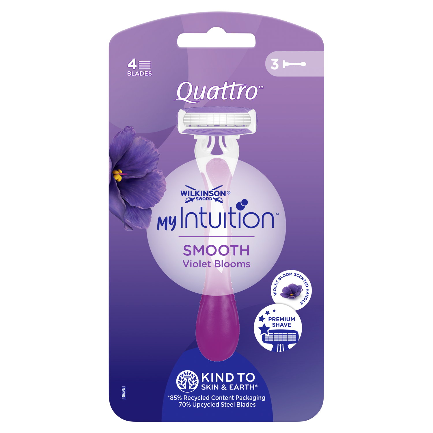 Wilkinson Sword MyIntuition Quattro Smooth Violet Bloom jednorazowe maszynki do golenia dla kobiet, 3 szt.