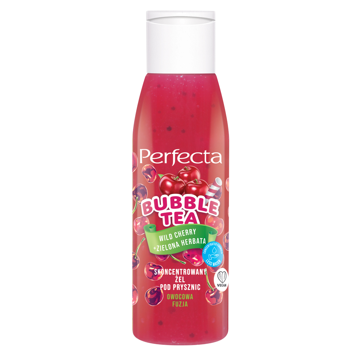 Perfecta Bubble Tea skoncetrowany żel pod prysznic wild cherry i zielona herbata, 100 ml