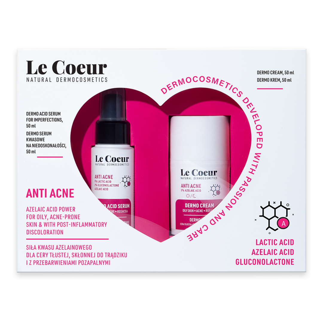 Le Coeur ANTI ACNE SET zestaw: dermo serum kwasowe na niedoskonałości, 50 ml + dermo krem do twarzy, 50 ml