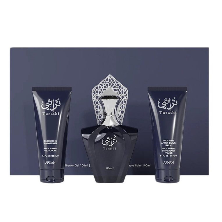 Afnan Turathi Blue Pour Homme zestaw: woda perfumowana męska, 90 ml + żel pod prysznic, 100 ml + balsam po goleniu, 100 ml